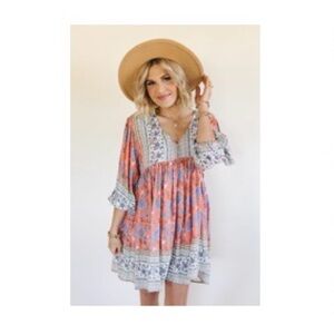 Ces Femme Orange and Purple Long Sleeve Dress